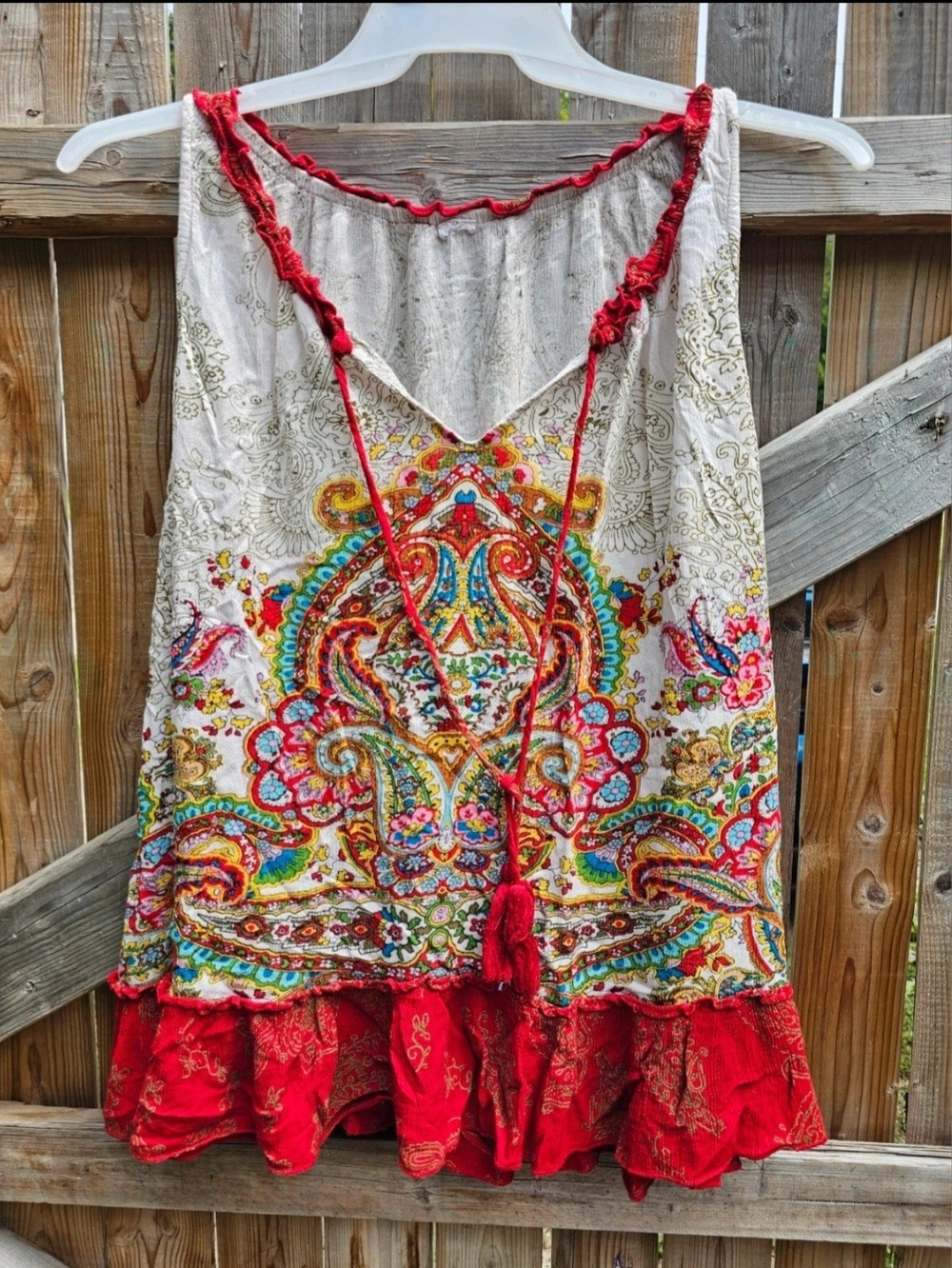 Bila Cream Multicolor Paisley Camisole with Red Trim